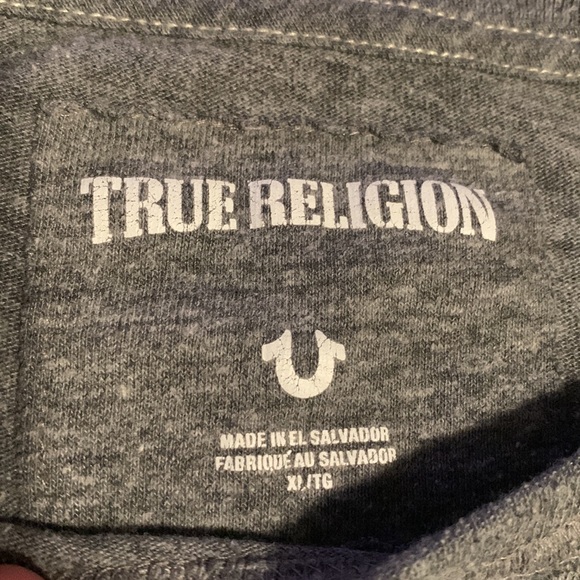 True Religion - Multi logo graphic s/s gray tee - Size X-Large - pre owned -good - Picture 3 of 5